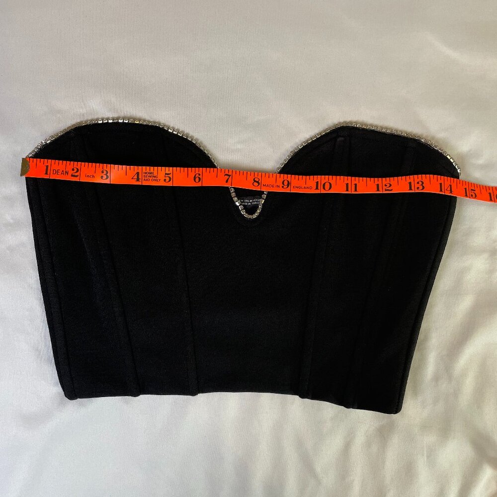 Zara Corset Bustier Black Rhinestone Embellishments Cropped Side Zip Size M - Picture 5 of 7